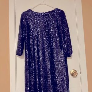 Navy Blue Sequined Sheath Dress